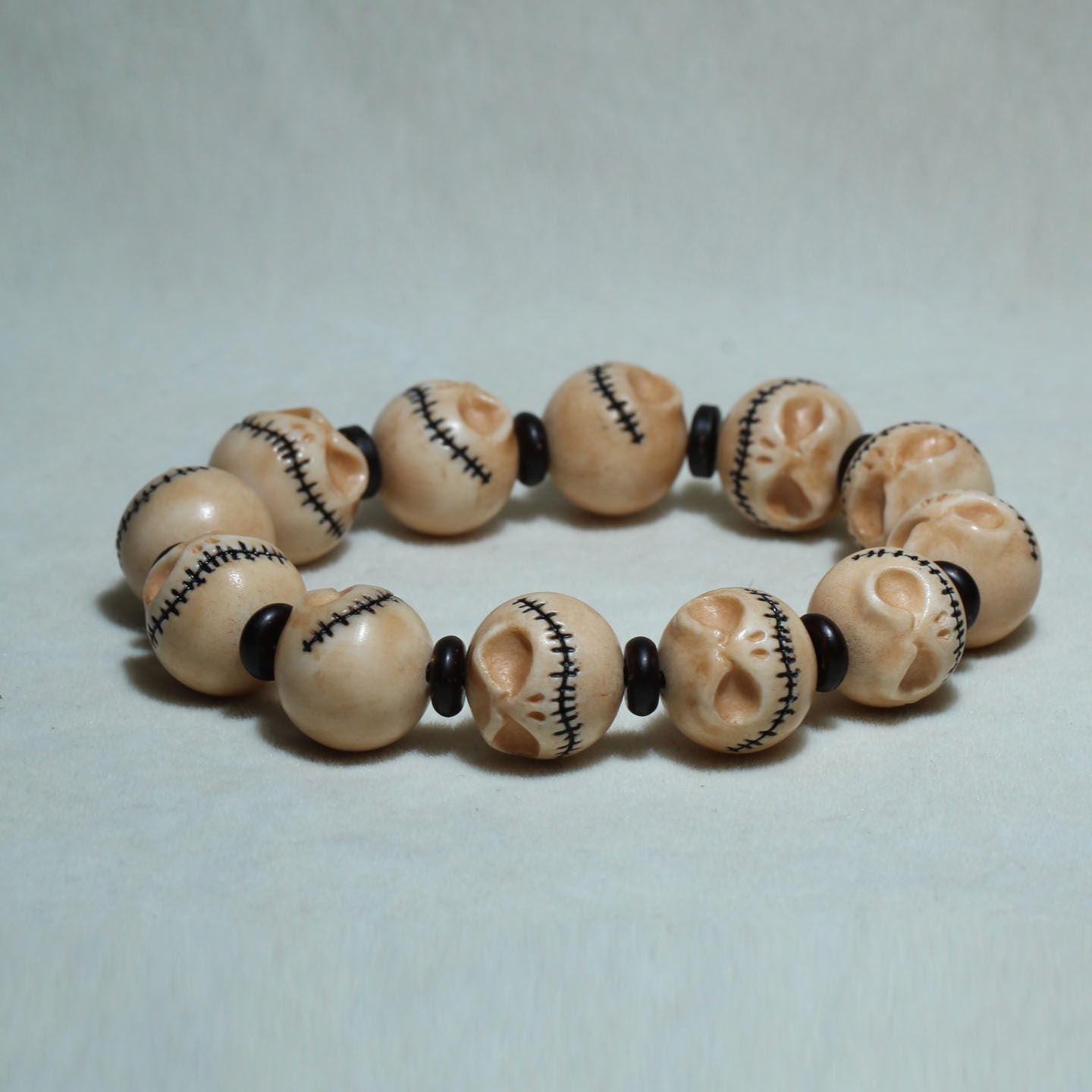 Antiqued Antler Carved Macabre Dark Stitched Skeleton Bracelet