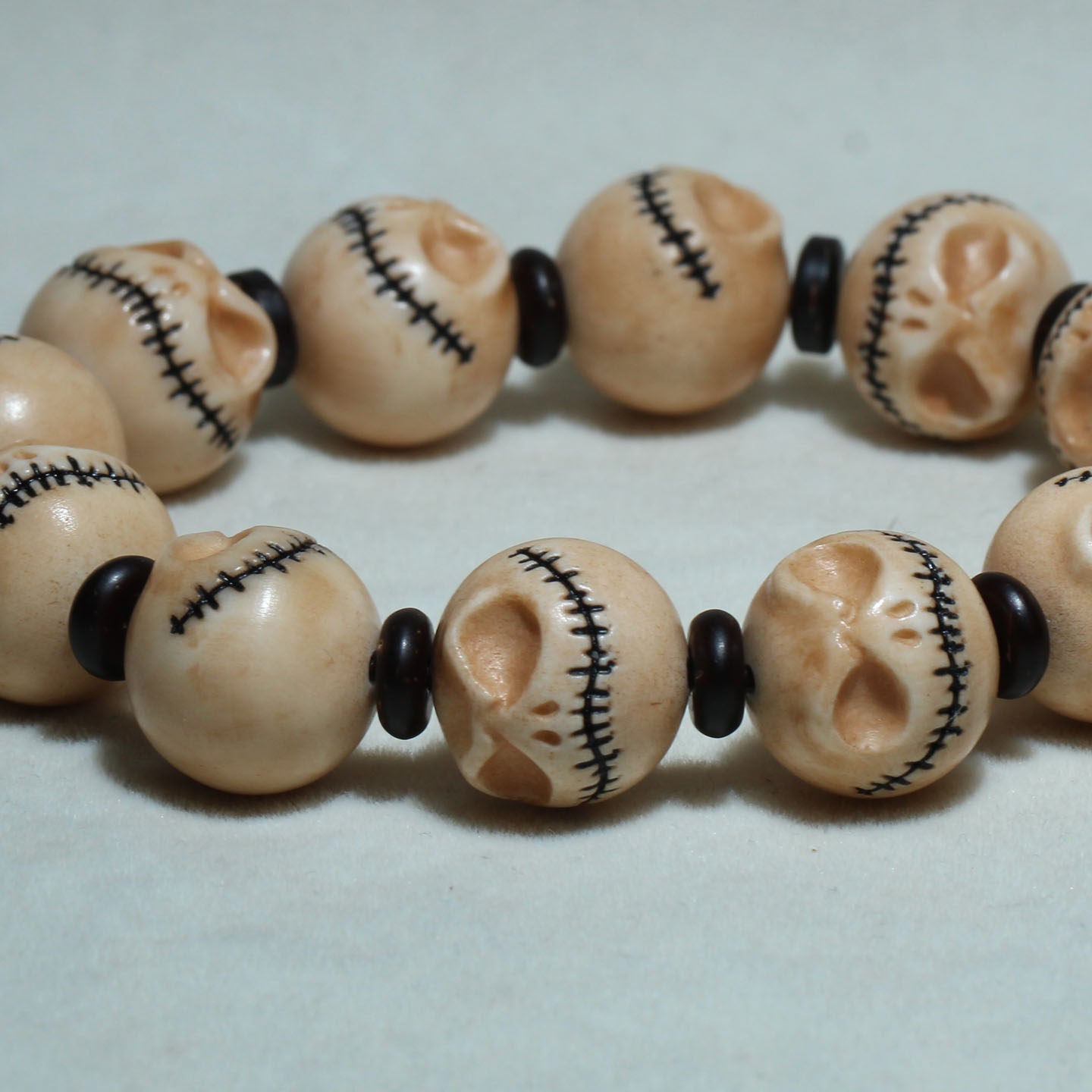 Antiqued Antler Carved Macabre Dark Stitched Skeleton Bracelet