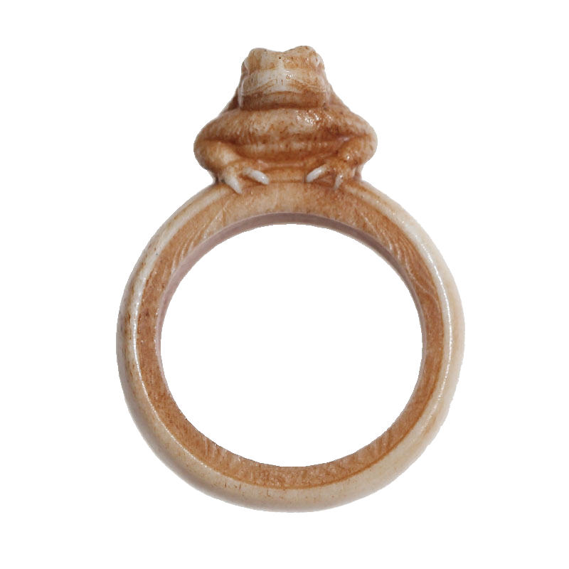 Antiqued Carved Deer Antler Ring with Toad Motif