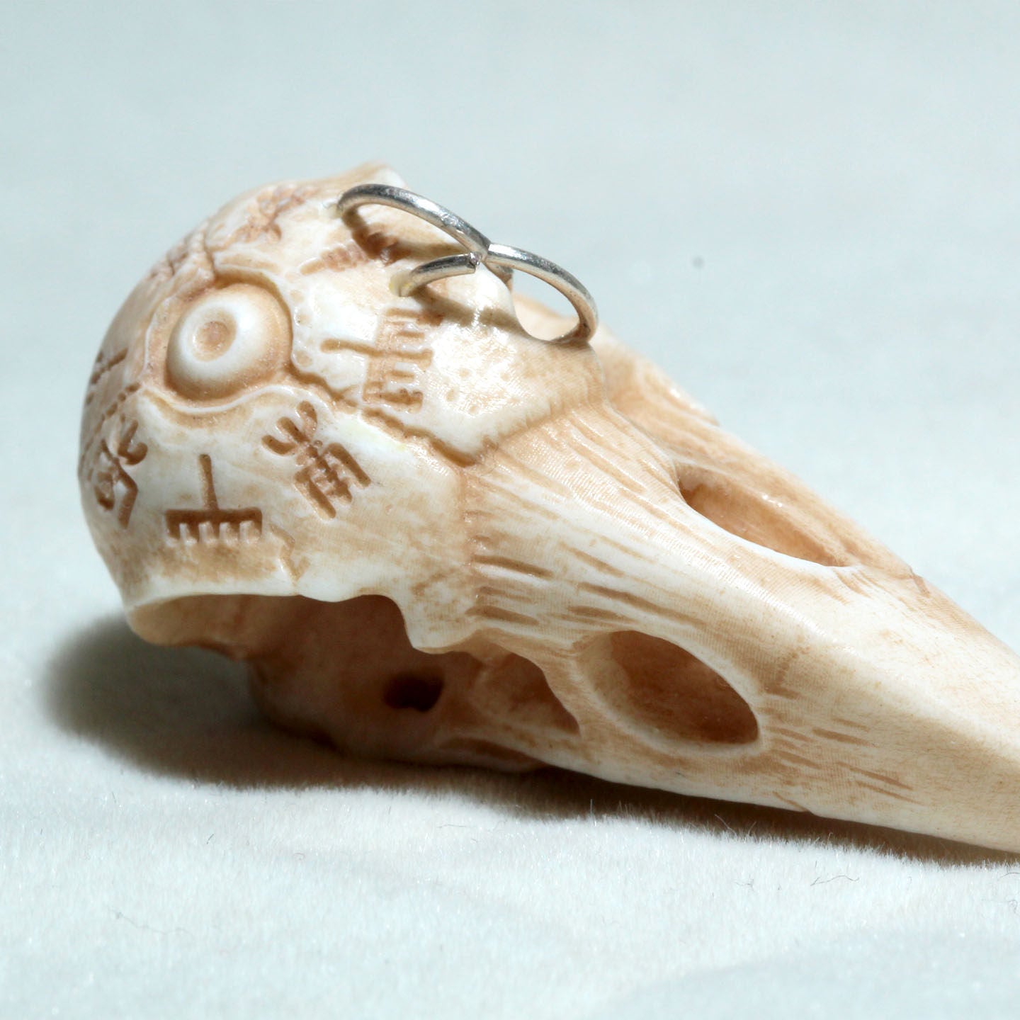 Antler-Carved Gothic Runes Raven Skull Bead
