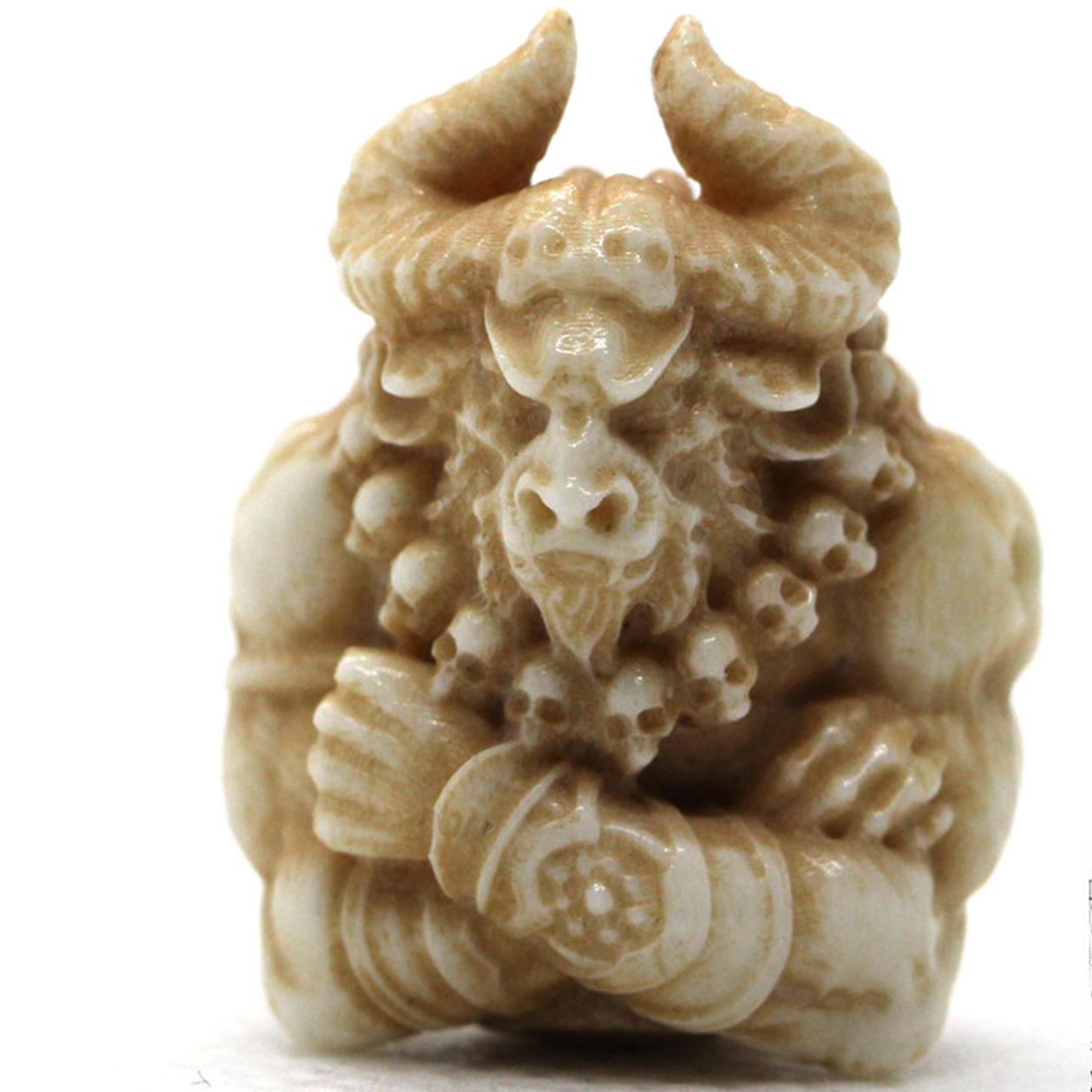 Antler-Carved Ox Demon Pendant