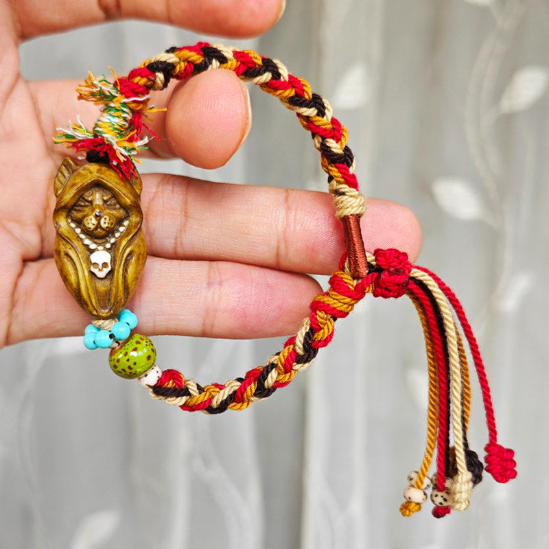 Antler-Carved Pharaoh Cat Woven Bracelet