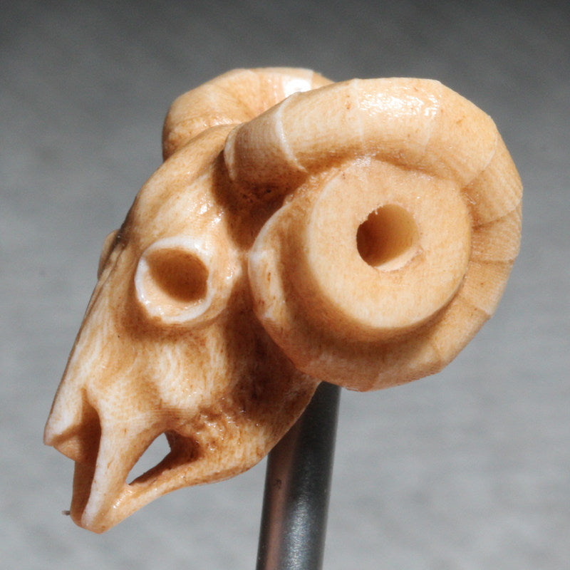 Antler-Carved Ram Skull Bead