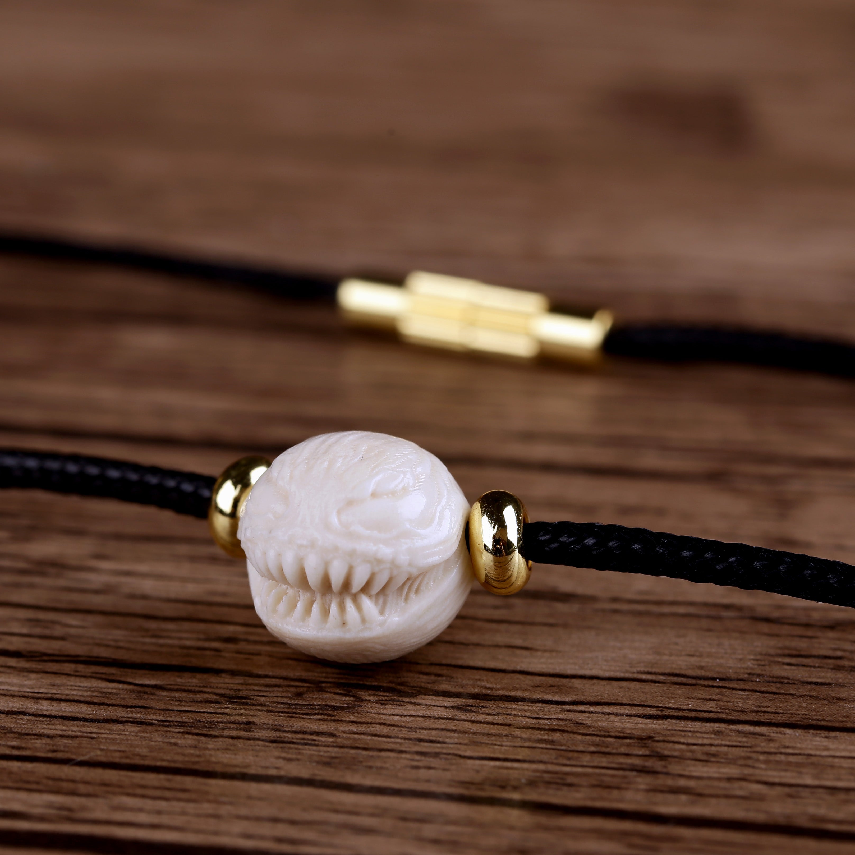 Carved Antler Venom Wax Leather Bracelet