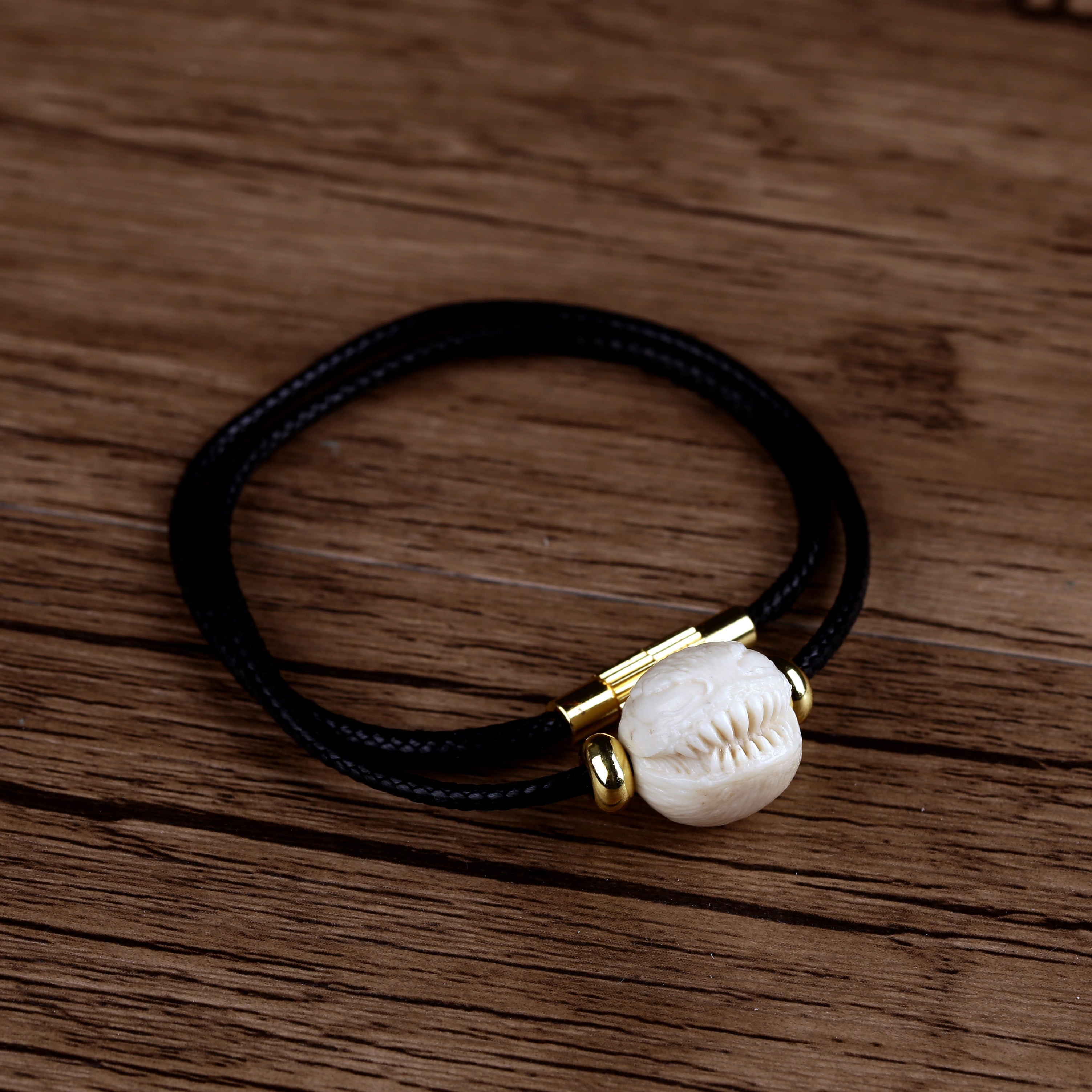 Carved Antler Venom Wax Leather Bracelet