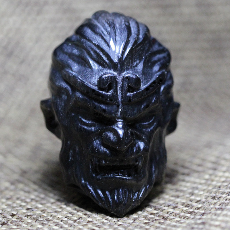 Carved Black Buffalo Horn Wukong Monkey Head Bead