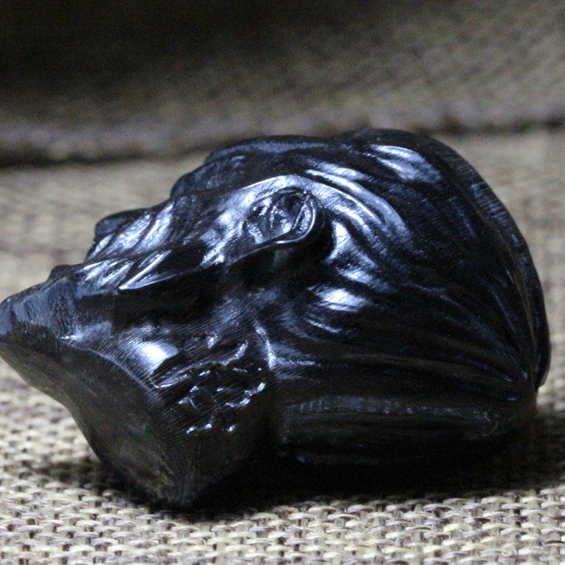 Carved Black Buffalo Horn Wukong Monkey Head Bead