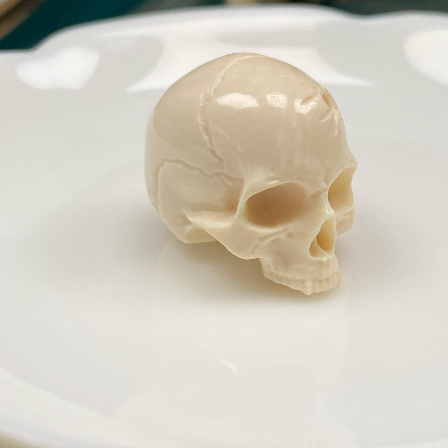 Carved Mammoth Ivory Half-Jaw Skull Bead