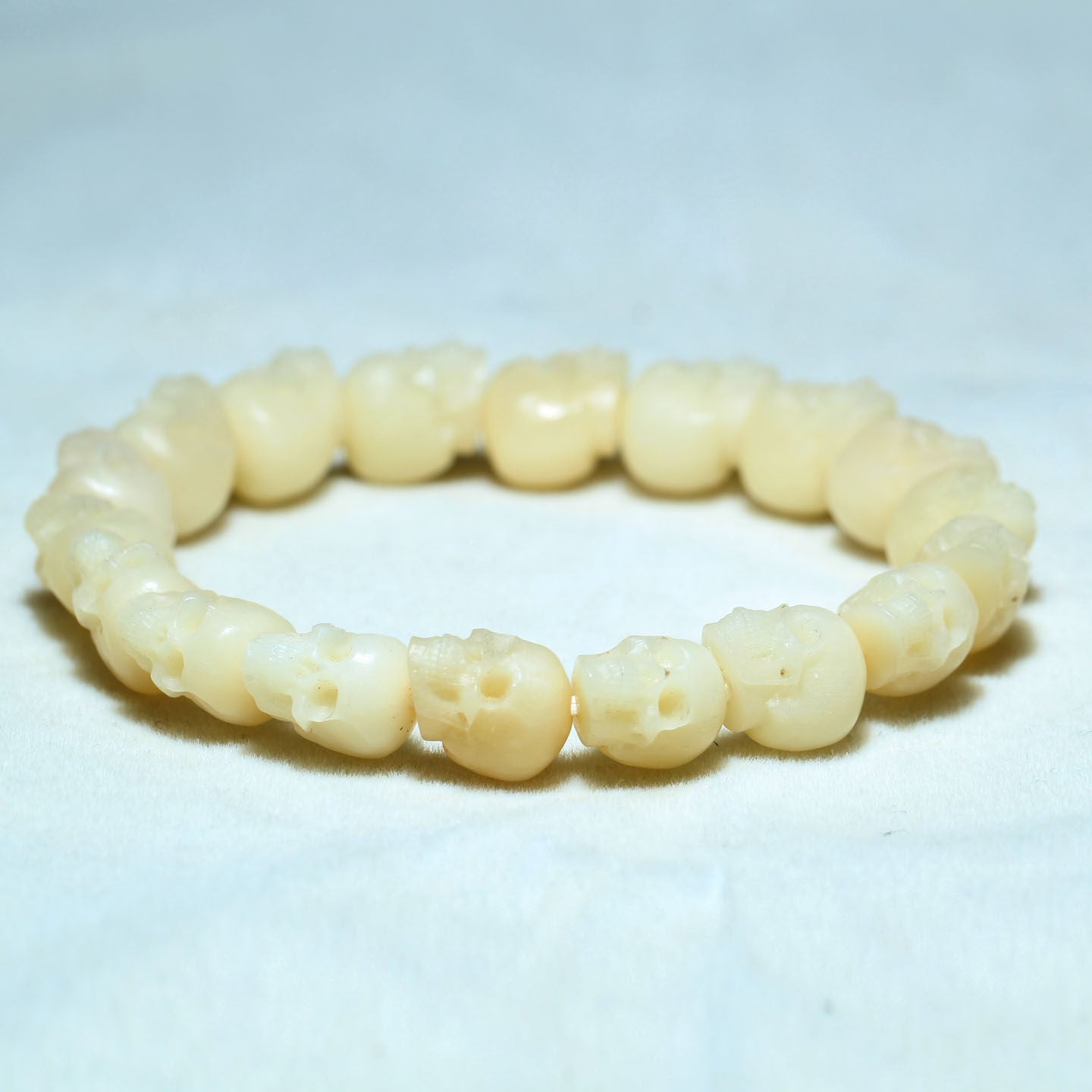 Carved Ox Bone Skull Bead Bracelet