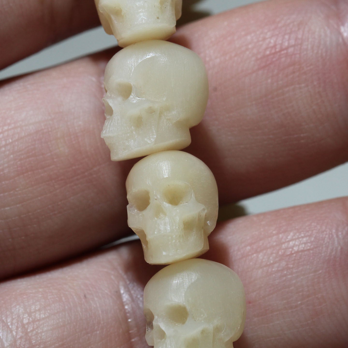Carved Ox Bone Skull Bead Bracelet