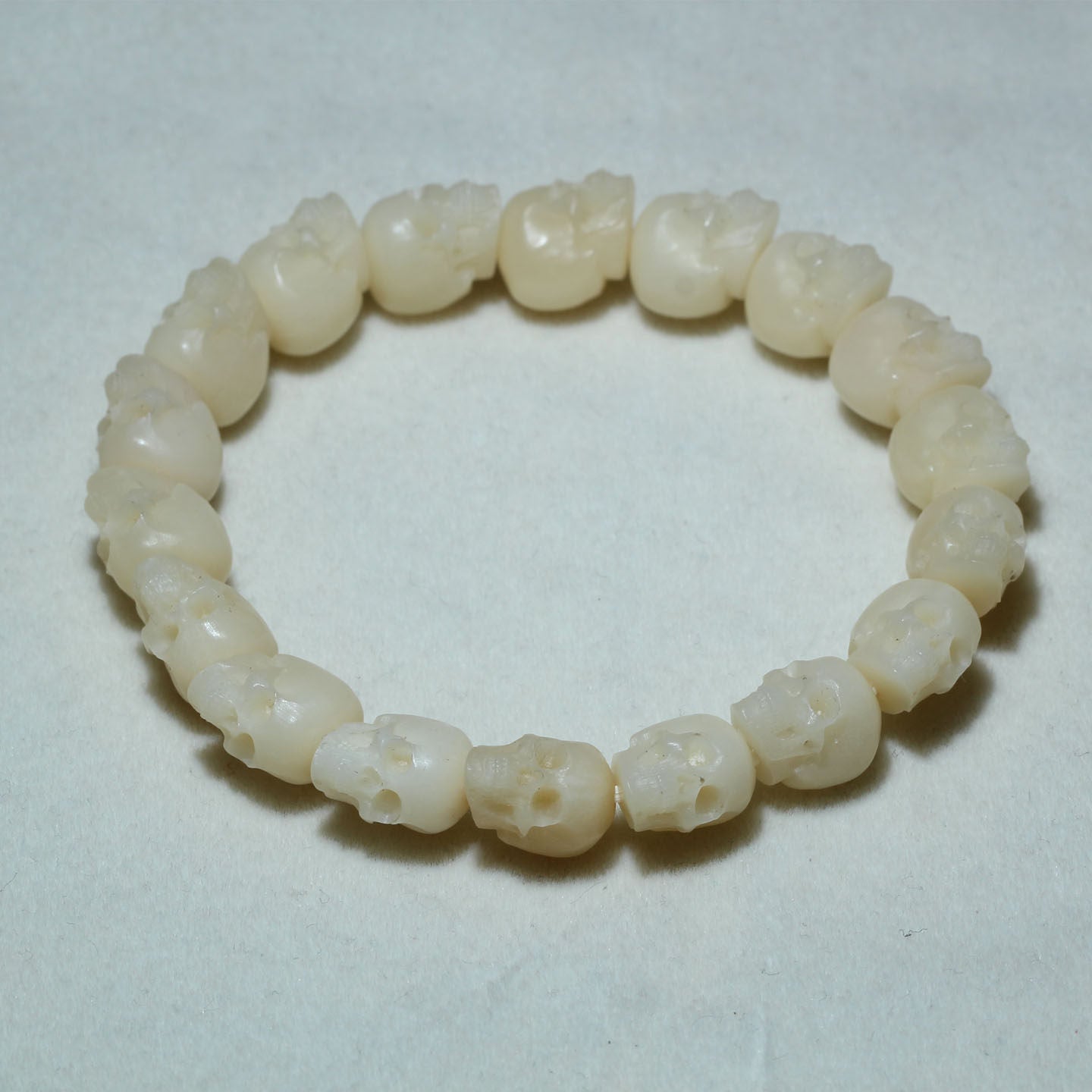 Carved Ox Bone Skull Bead Bracelet