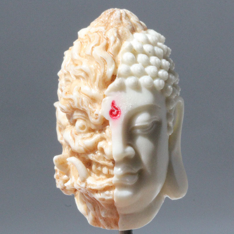 Hand-Carved Antler Buddha-Demon Totem