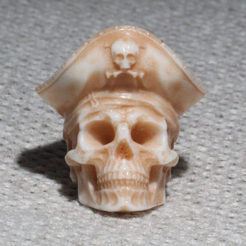 Hand-Carved Antler Pirate Captain Skull Bead