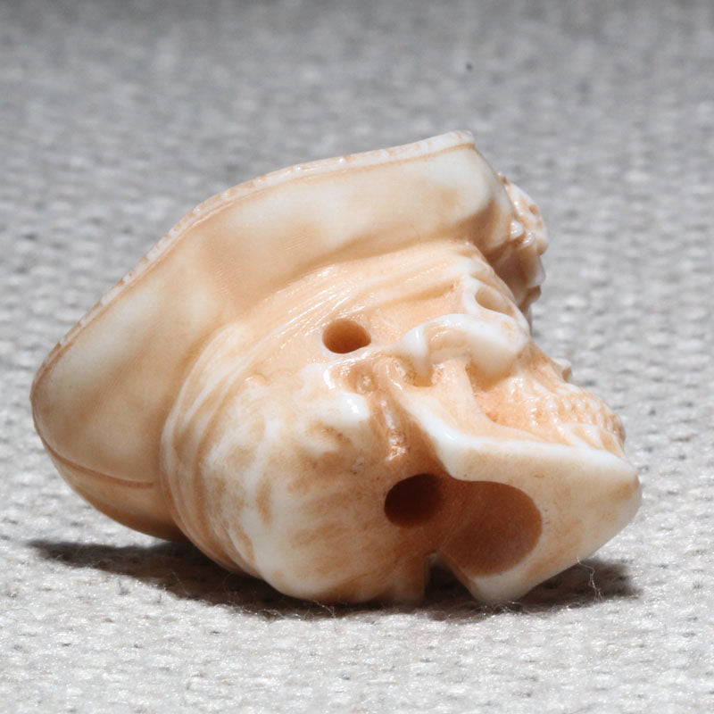 Hand-Carved Antler Pirate Captain Skull Bead