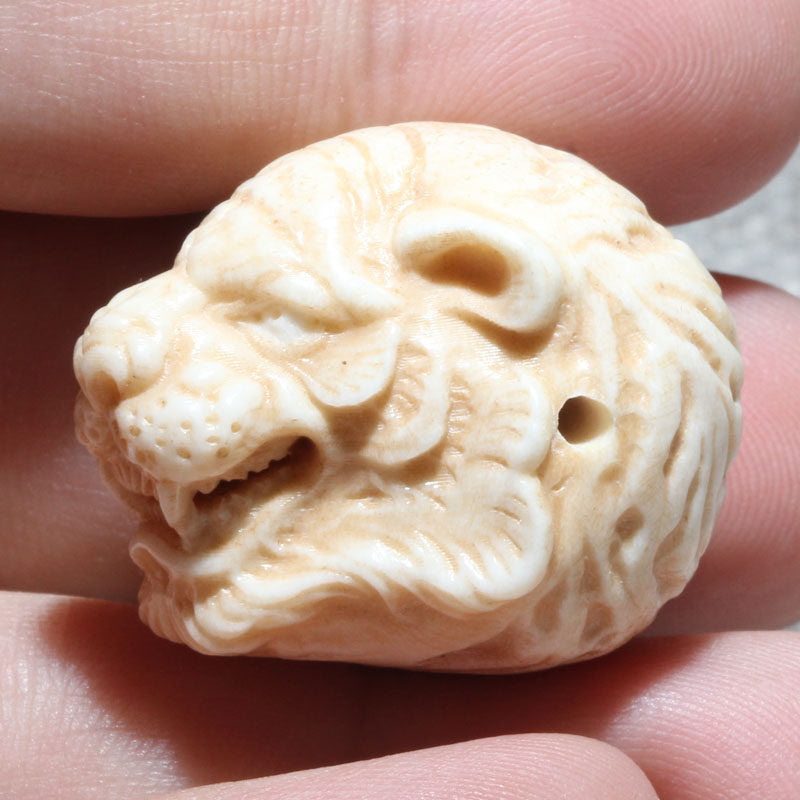 Hand-Carved Antler Tiger Head Bead
