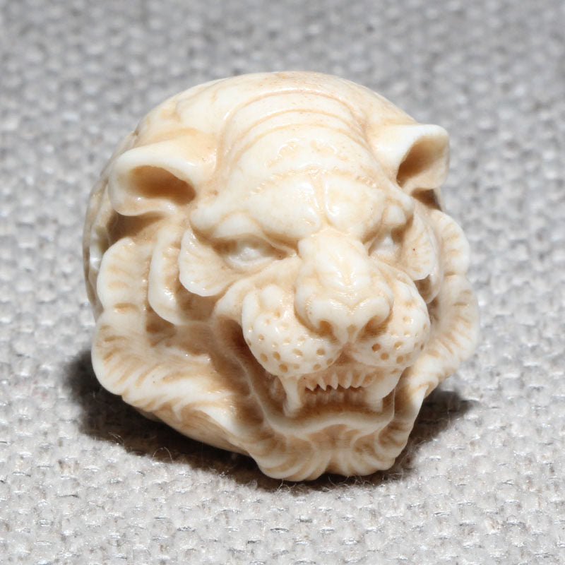 Hand-Carved Antler Tiger Head Bead