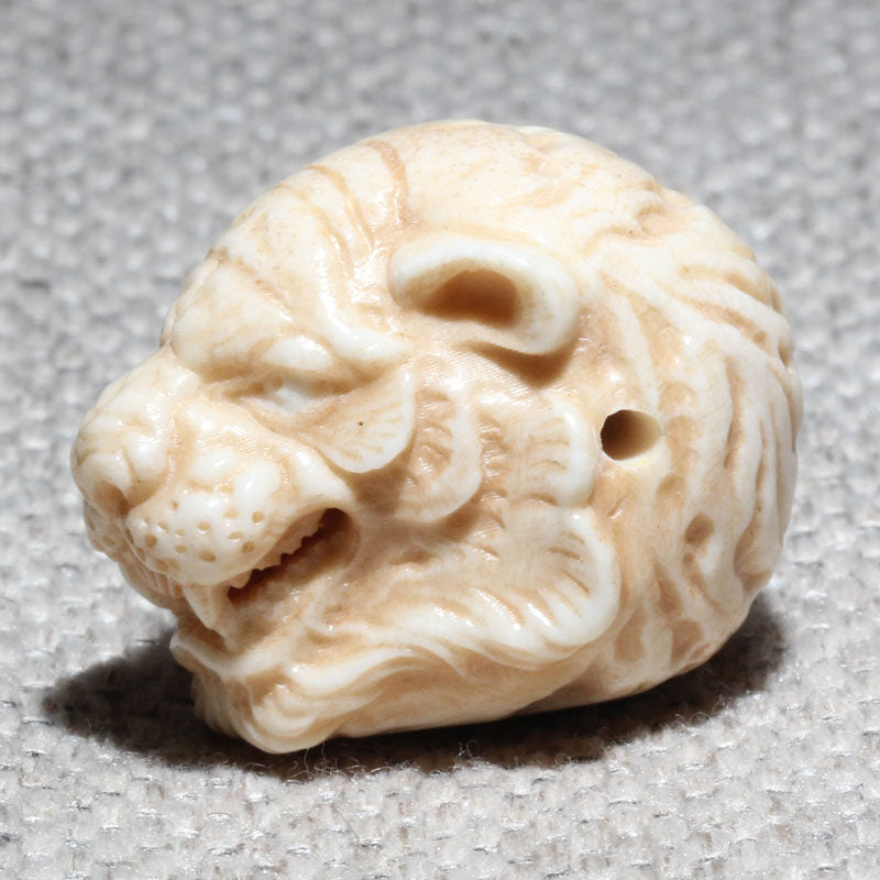 Hand-Carved Antler Tiger Head Bead