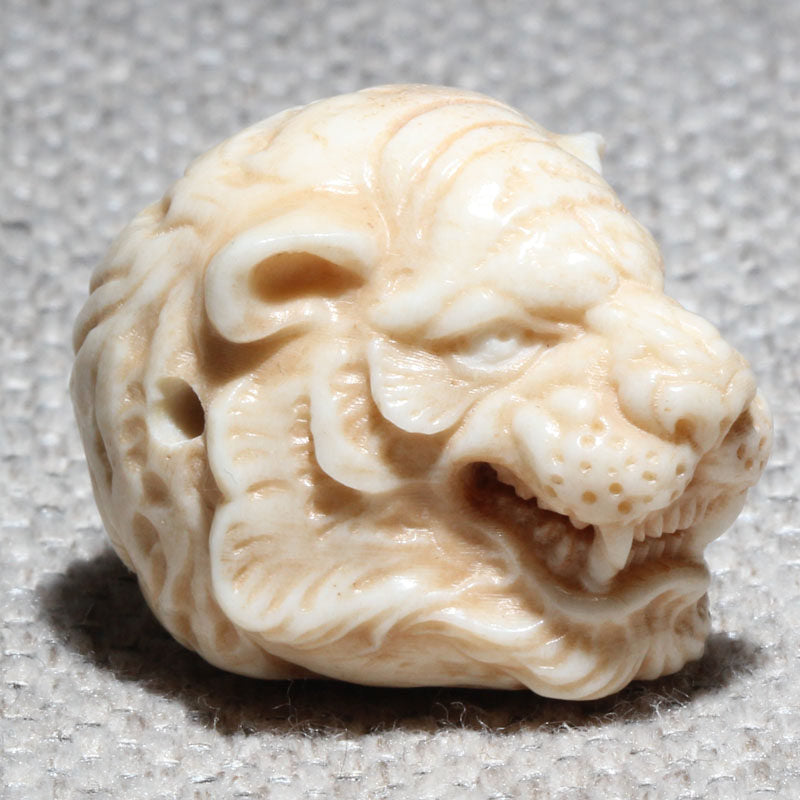 Hand-Carved Antler Tiger Head Bead