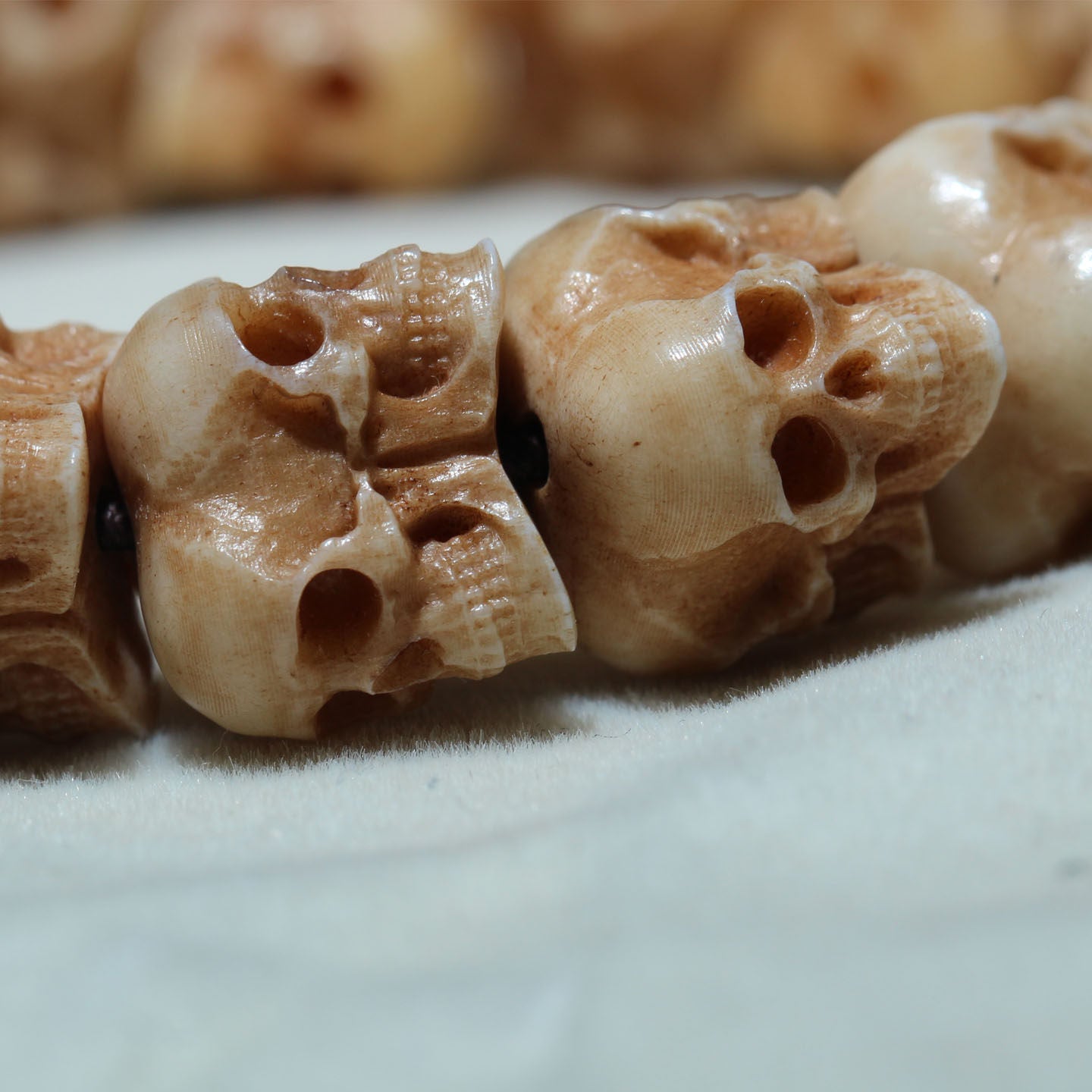 Hand-Carved Antler Triple Skull Bracelet