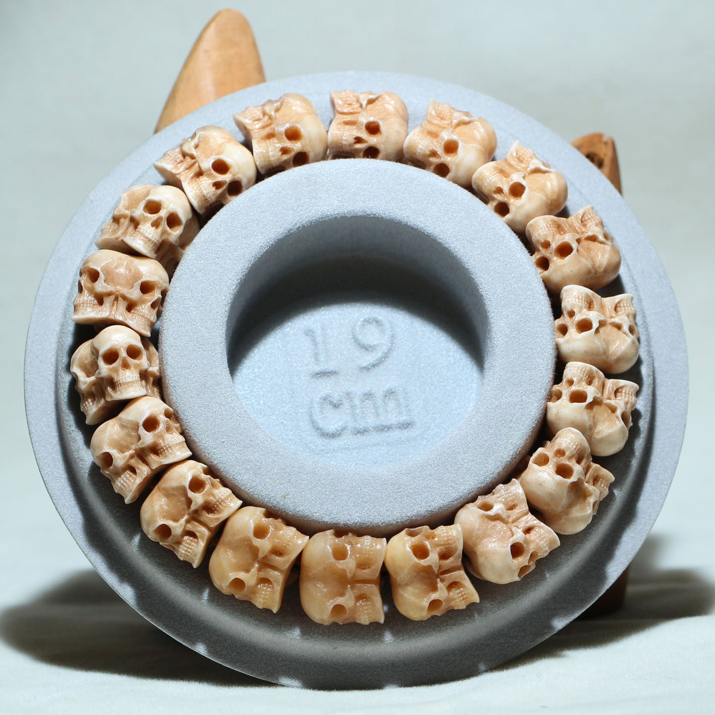 Hand-Carved Antler Triple Skull Bracelet