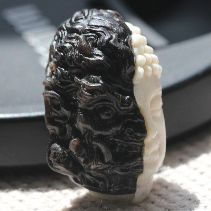 Hand-Carved Antler & Black Horn Buddha-Demon Totem