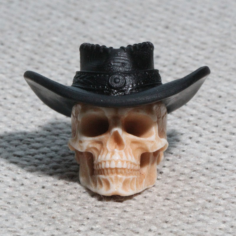 Hand-Carved Antler & Black Horn Cowboy Skull Bead