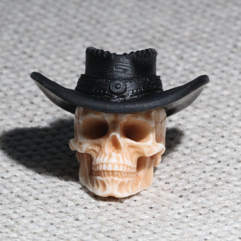 Hand-Carved Antler & Black Horn Cowboy Skull Bead