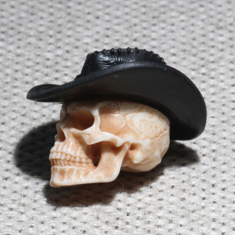Hand-Carved Antler & Black Horn Cowboy Skull Bead