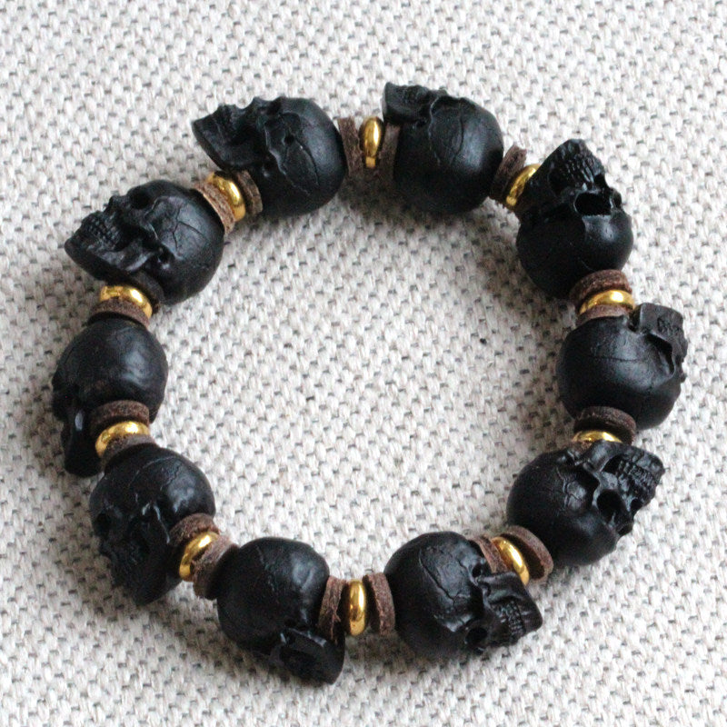 Hand-Carved Ebony Skull Bracelet