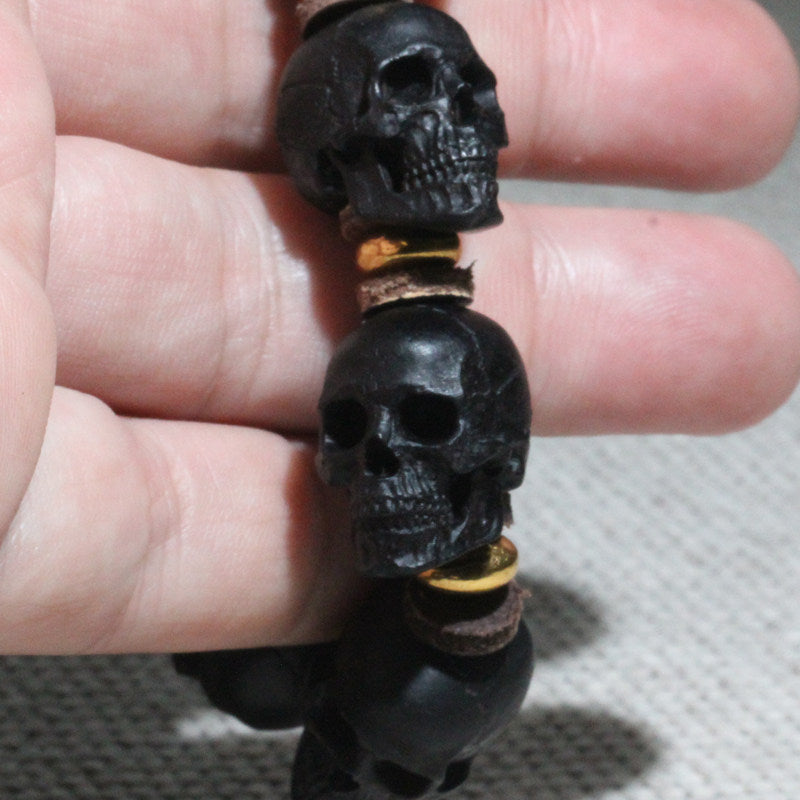 Hand-Carved Ebony Skull Bracelet