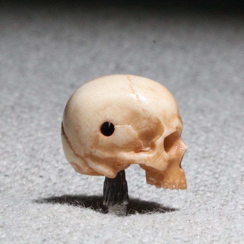 Hand-Carved Natural Antler Half-Jaw Skull DIY Bead