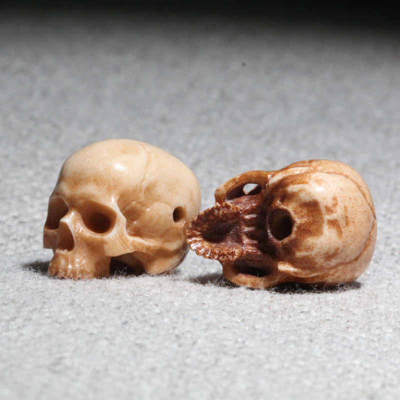 Hand-Carved Natural Antler Half-Jaw Skull DIY Bead