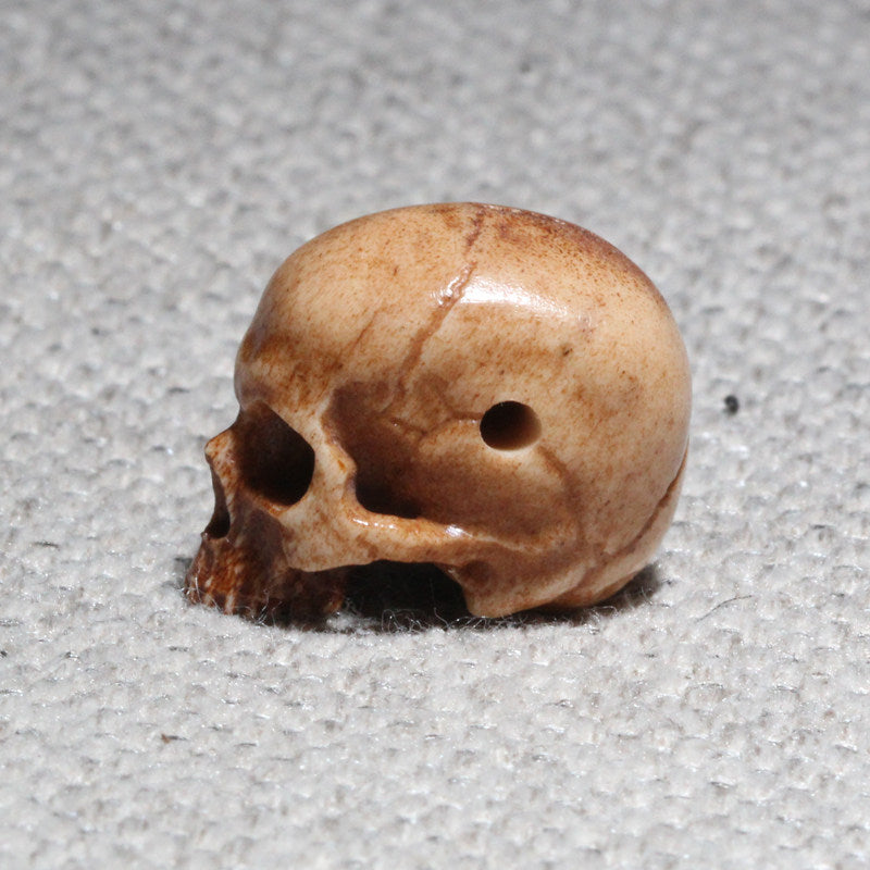 Hand-Carved Natural Antler Half-Jaw Skull DIY Bead