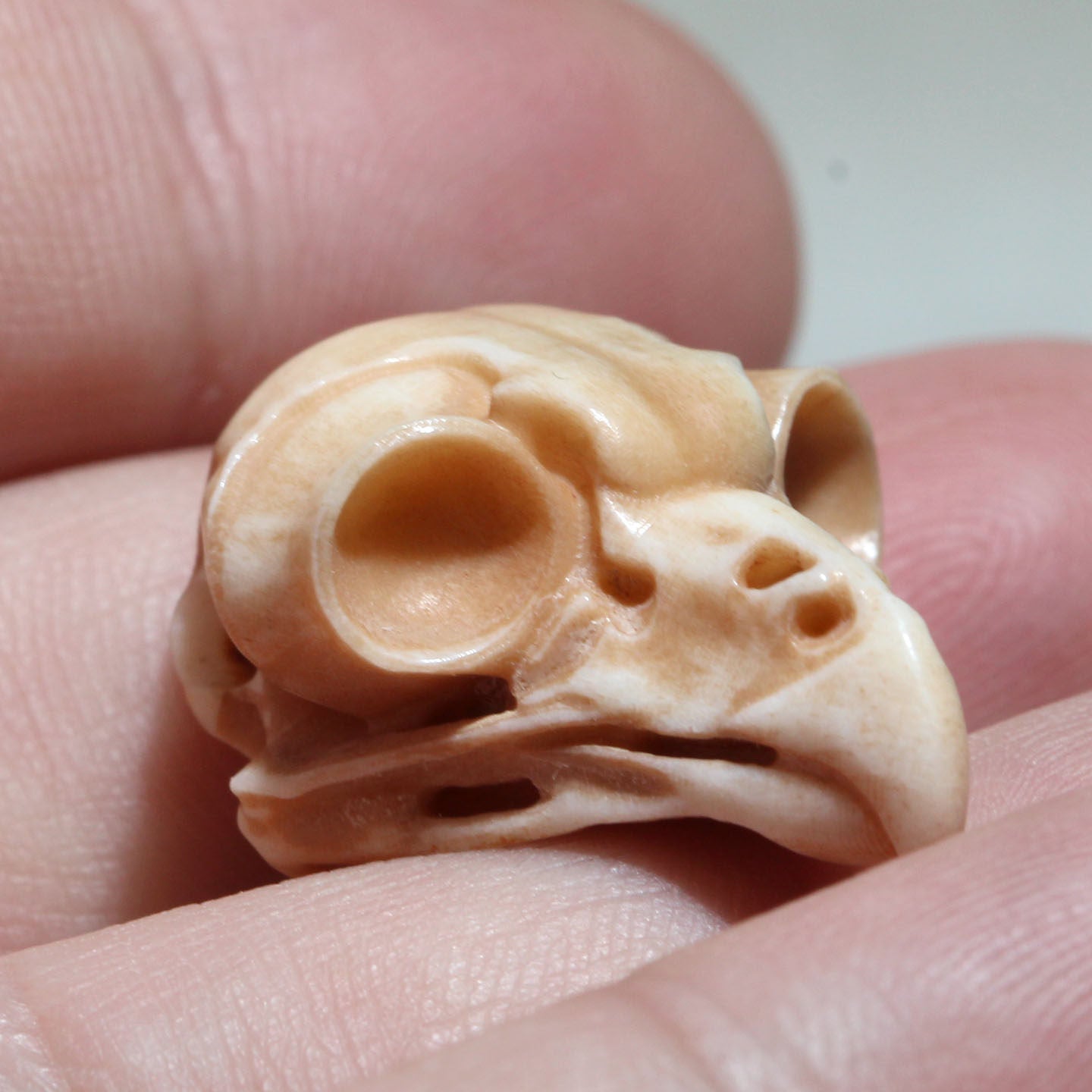 Hand-Carved Natural Antler Owl Skull DIY Bead