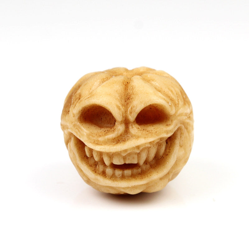 Hand-Carved Antler Pumpkin Skull Bead