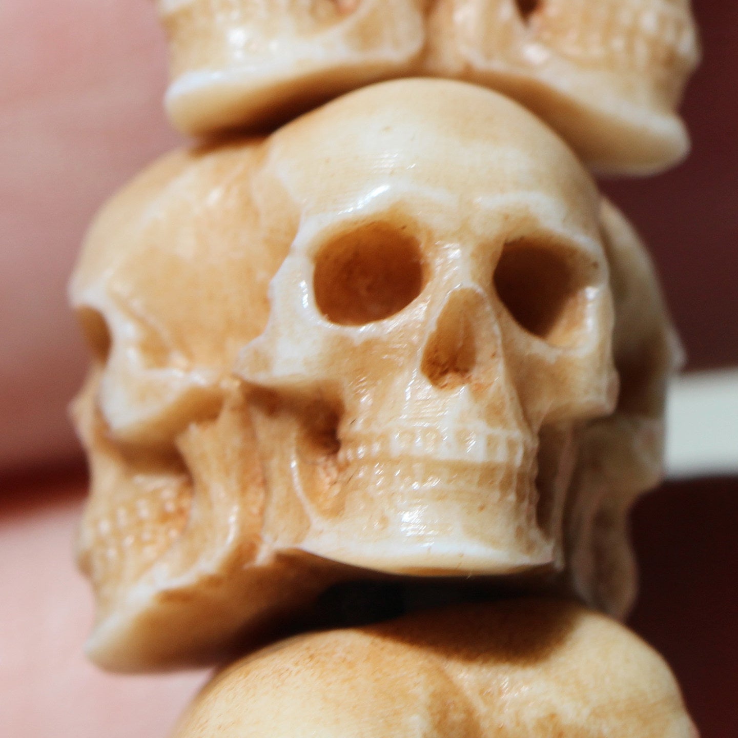 Hand-Carved Natural Antler Triple Skull DIY Bead