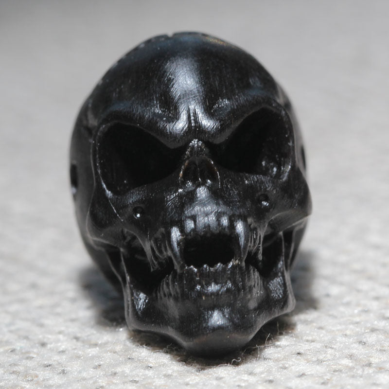 Hand-Carved Natural Black Horn Roaring Skull DIY Bead