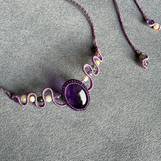 Natural Amethyst Braided Cord Necklace