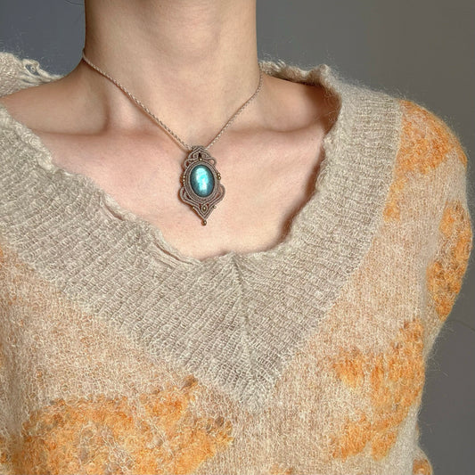 Natural Stone Shield Pendant Braided Necklace