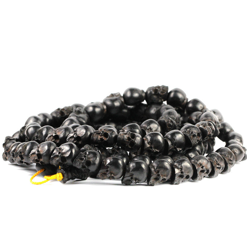 Ebony Carved Skull Bead Necklace