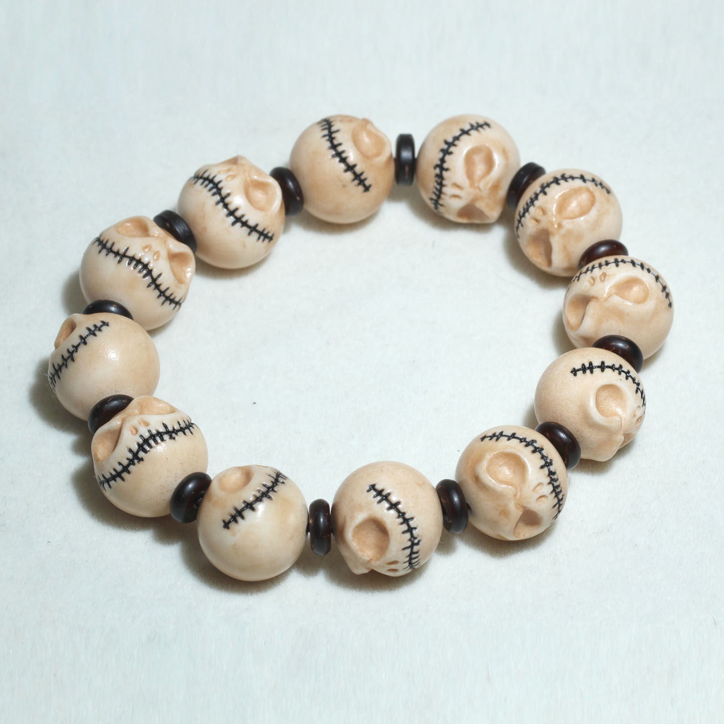Antiqued Antler Carved Macabre Dark Stitched Skeleton Bracelet