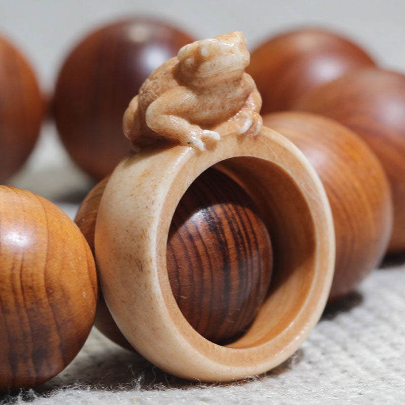 Antiqued Carved Deer Antler Ring with Toad Motif