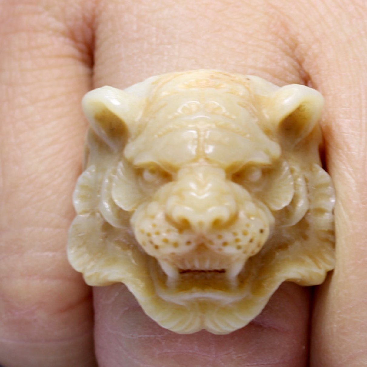 Antiqued Deer Antler Tiger Head Ring