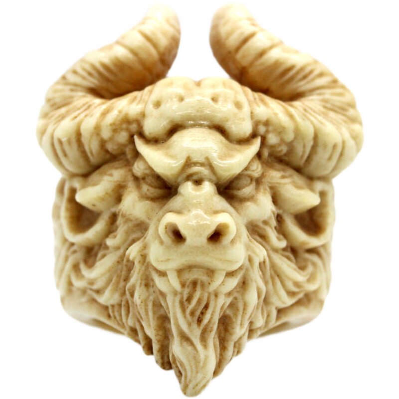 Antler-Carved Bull's Head Ring
