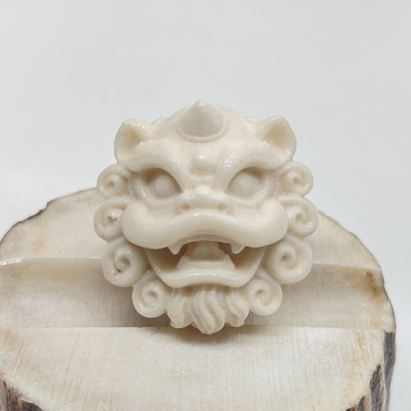 Antler-Carved Cartoon Lion Bead