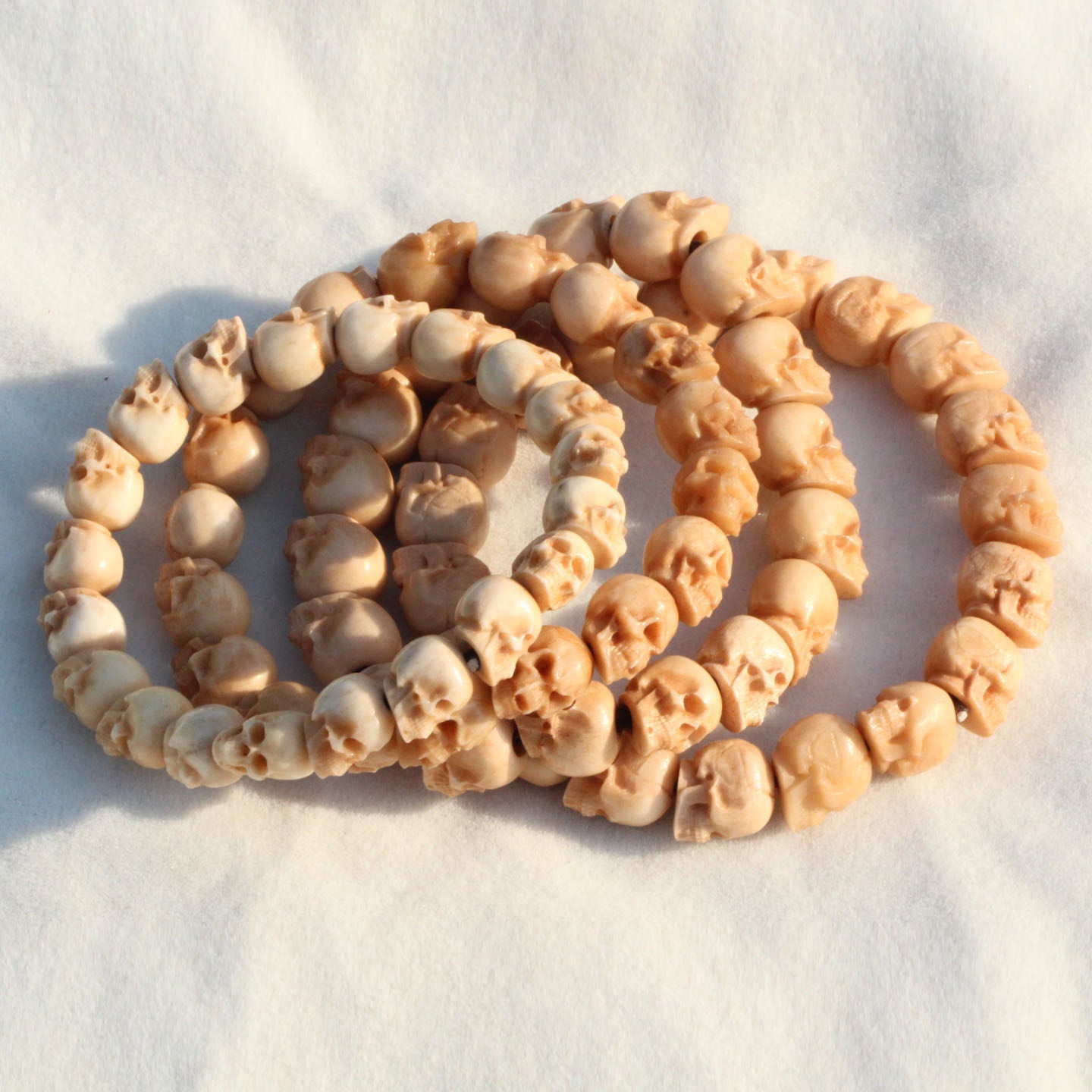 Antler-Carved Eye-less Design Skull Bead Bracelet