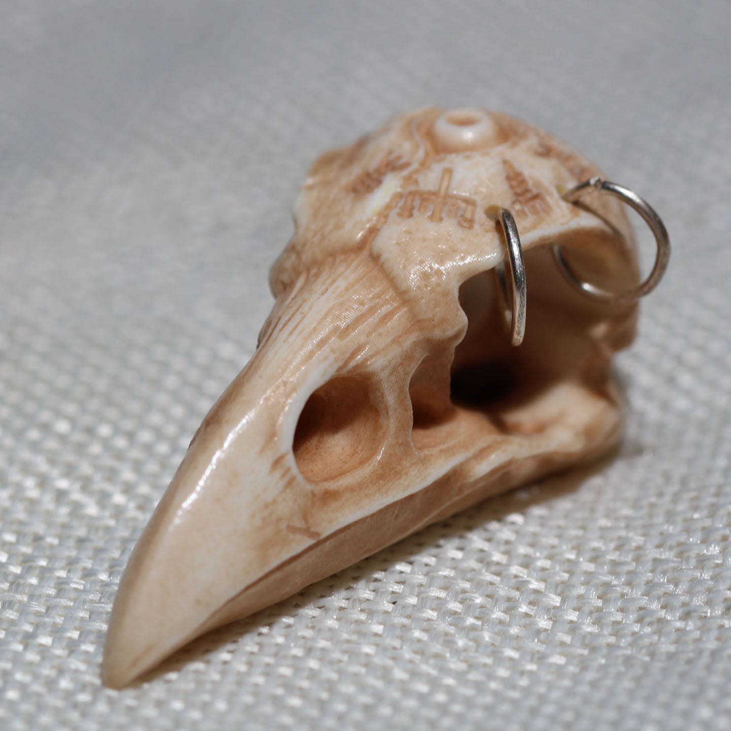 Antler-Carved Gothic Runes Raven Skull Bead