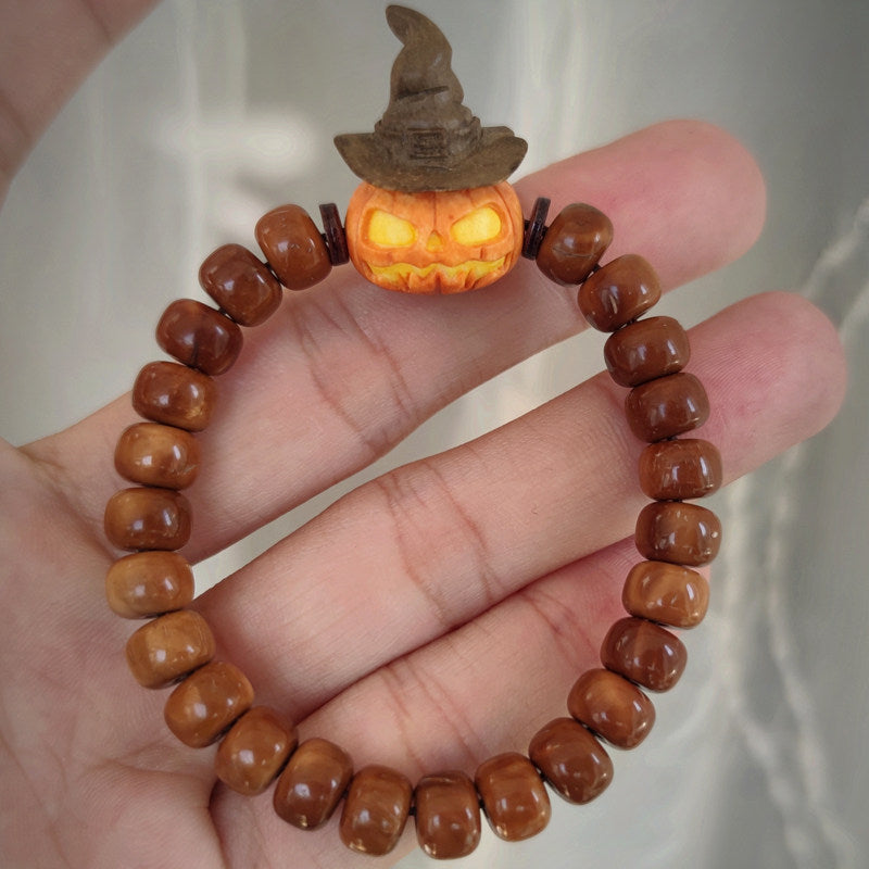 Antler-Carved Pumpkin Monster Beaded Bracelet