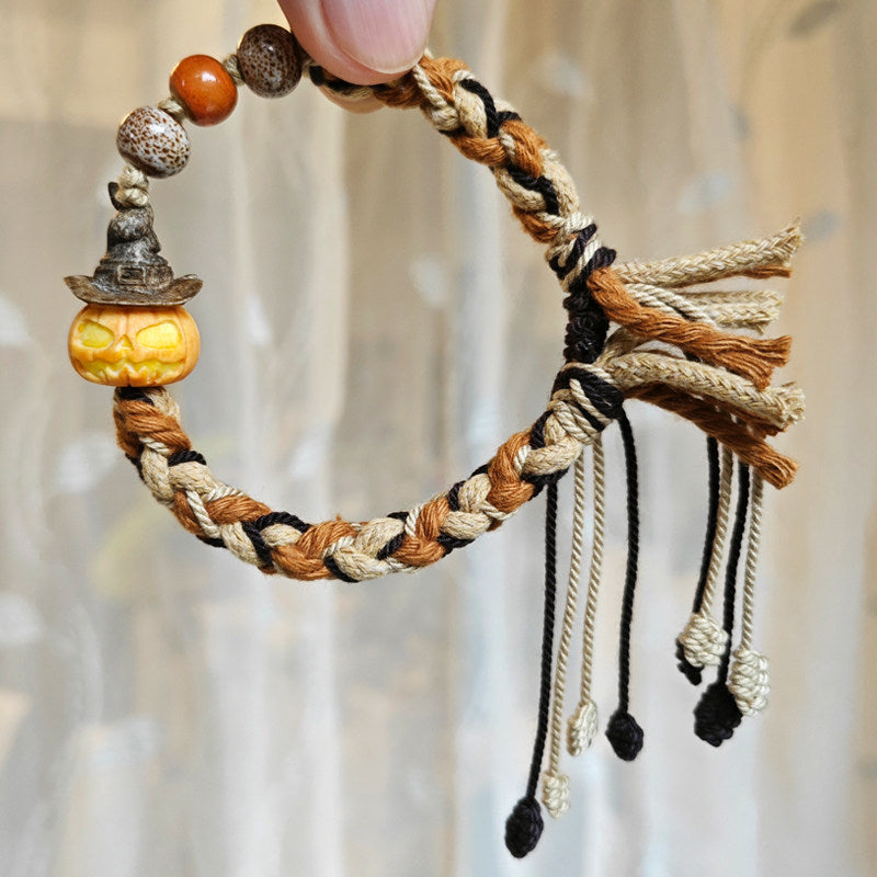 Antler-Carved Pumpkin Monster Woven Bracelet