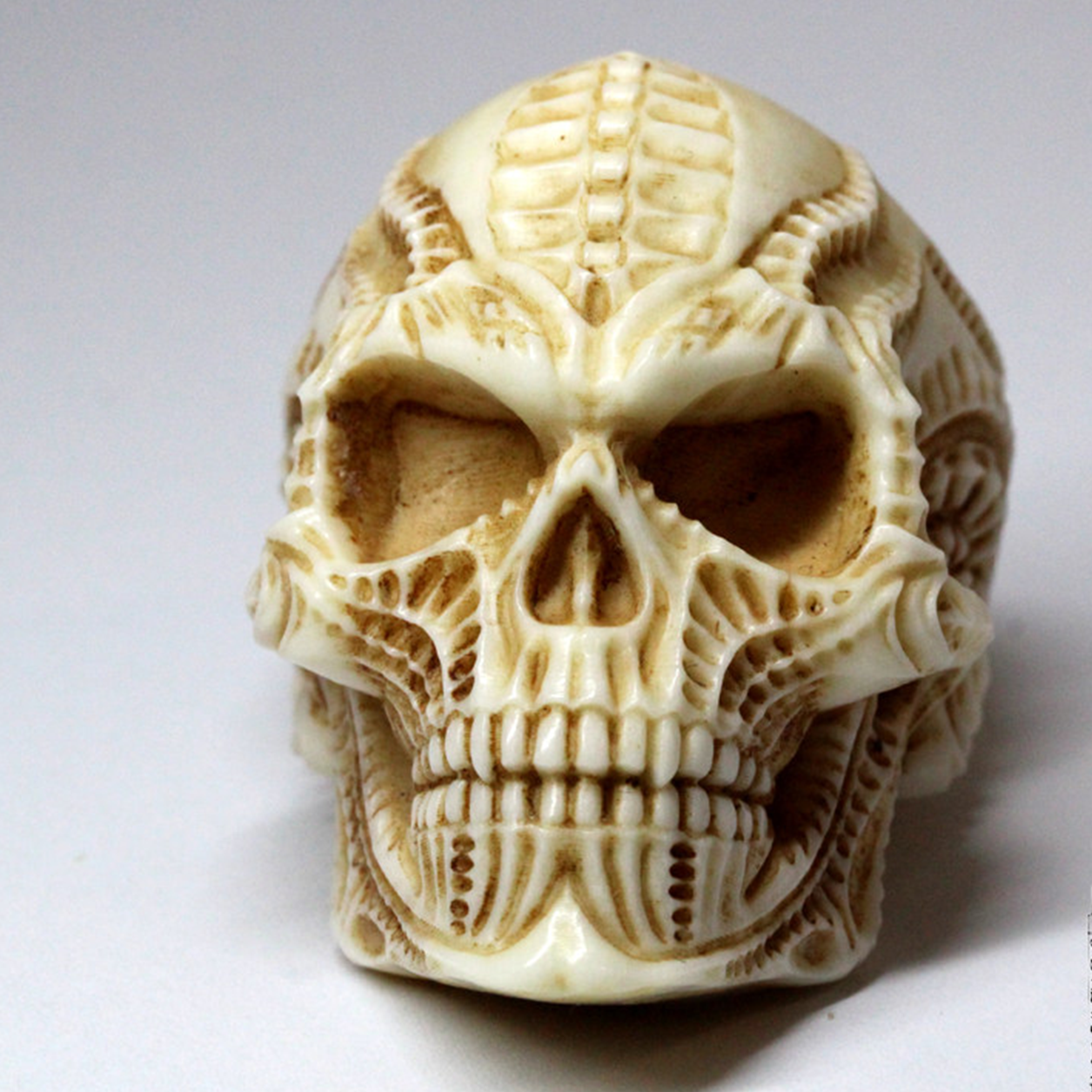 Antler Skull Ring with Demonic Pattern